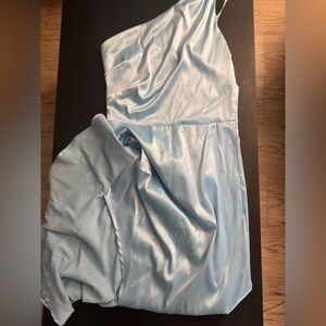 Amazon Blue Hocuos Women's 2025 Summer One Shoulder Satin Split Maxi Dress